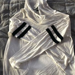 NEW lightweight white hoodie with black stripes.